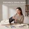 Lid Compartment Portable Photo Printer Box with Interior Device Retainer, Padded Panel, Black Exterior, Hand Carry Grip and Separate Accessory Storage