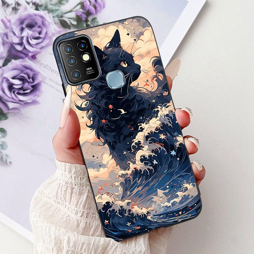 Для Infinix Hot 10 Чехол Силиконовый Милый Кот Модные Цветы Роскошная Расписная Задняя Крышка Для Чехла Телефона Inifnix Hot 10 X682B X682C