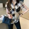 Женская летняя винтажная клетчатая рубашка в стиле кэжуал с коротким рукавом из шифона
