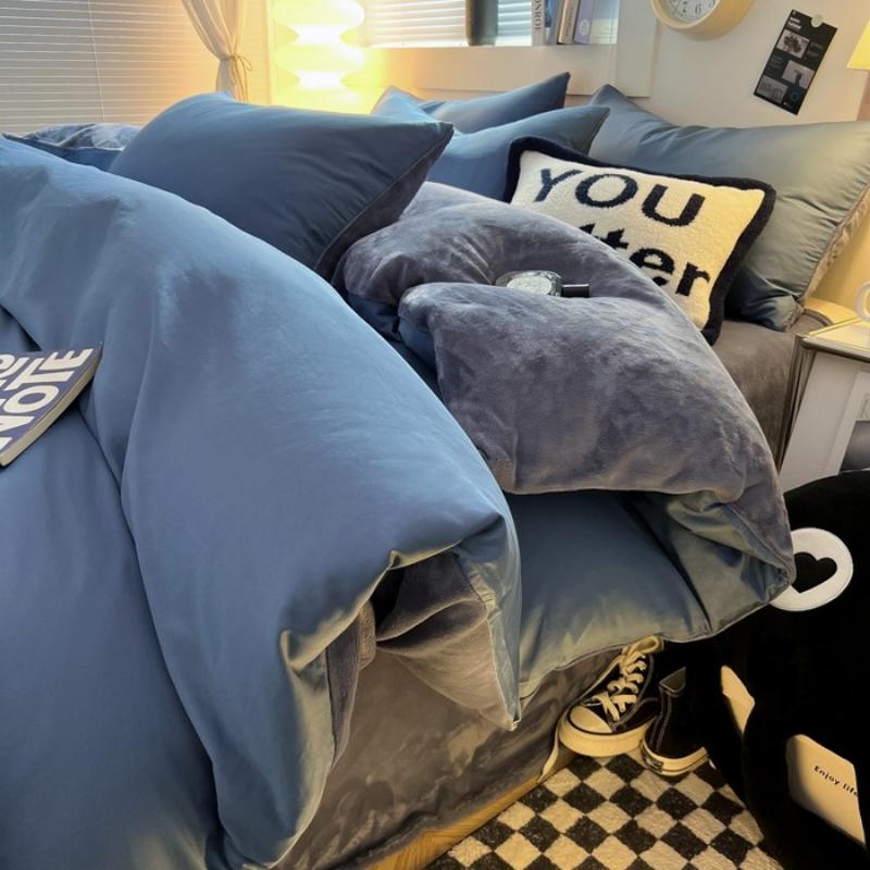 Комплект из четырех предметов из молочного флиса, простыни из стираного хлопка, утолщенный флис, простой полосатый комплект из трех предметов для общежития