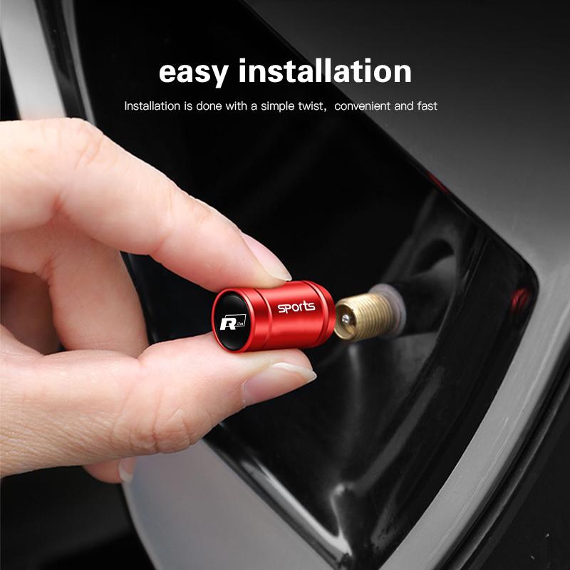 4Pcs Car Logo Wheel Tire Valve Caps Covers Auto Accessories For Volkswagen Rline Touran Golf T-ROC Beetle Transporter Touareg T5