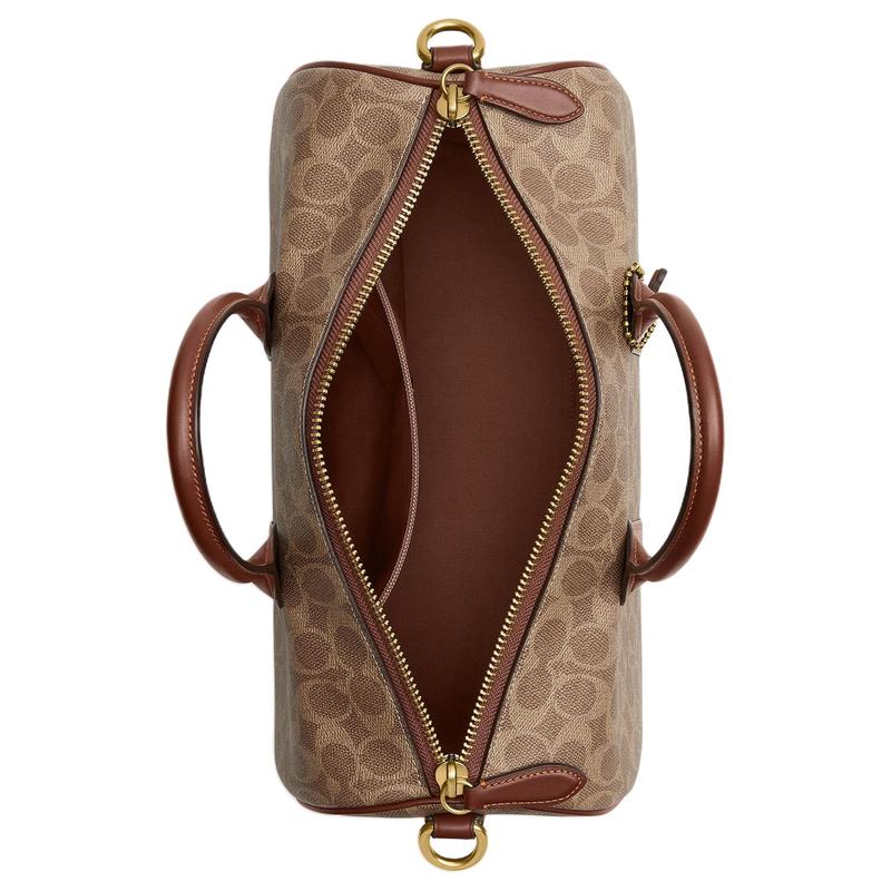 Coach КОМПАС 35 Золотые Аксессуары Искусственная Кожа Сумка для Боулинга Наплечная Сумка-Кроссбоди Большая Женская Коричневая