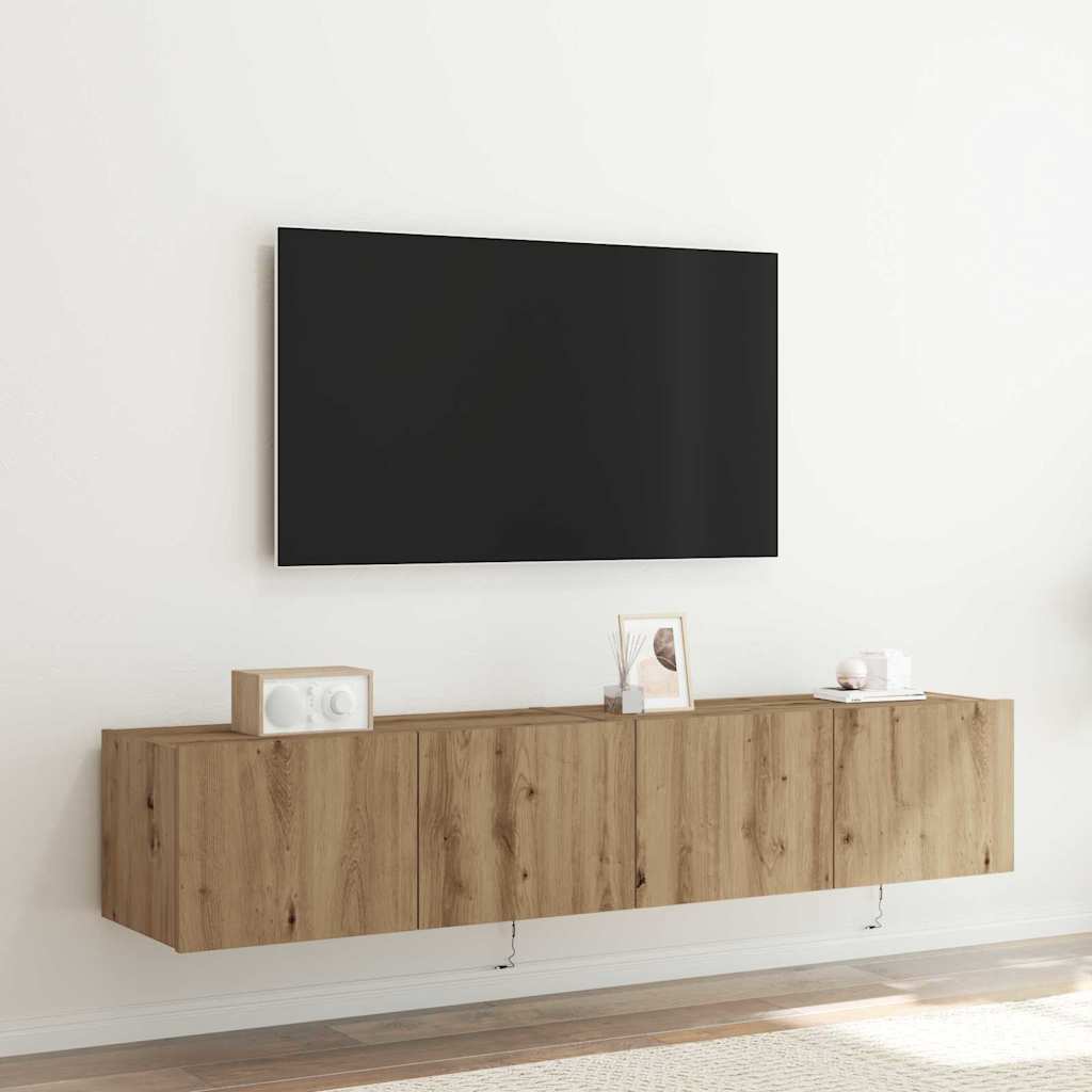 Wall Mounted TV Cabinet with LED 2 pcs Artisan Oak Finish 80 x 35 x 31 cm