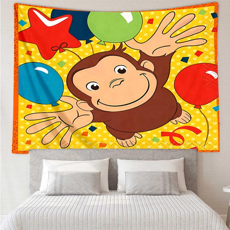 Curious George Tapestry for Bedroom Aesthetic Classroom Tapestries Wall Hanging for Living Room Dorm Office,Ideal Creative Gift