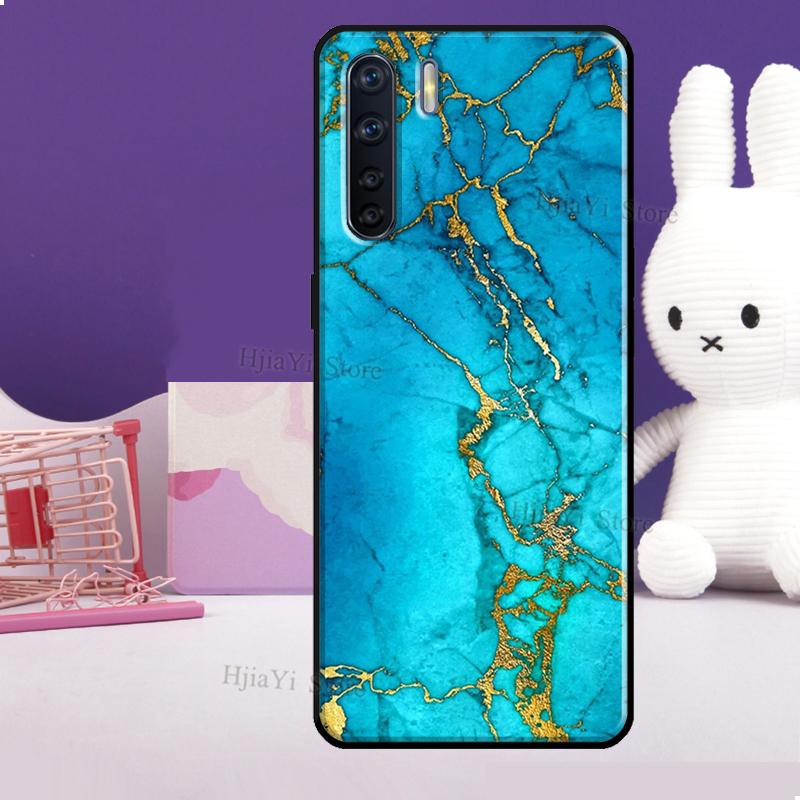 Teal Blue Gold Agate Marble Case For OPPO Reno 5 Lite 2Z 2F A5 A9 A53 A53S 2020 A52 A72 A1K A15 A83 A94 A74 A54 Coque