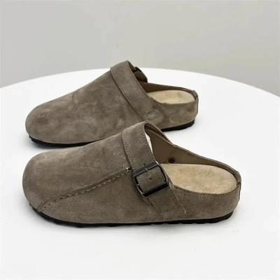 Резиновые тапочки Женские туфли из натуральной кожи Модные шлепанцы на средней платформе Роскошные мягкие 2025 Весна Повседневные каблуки-копытца ПУ