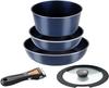 Pearl Metal 5-Piece Frying Pan and Pot Set, Induction Compatible, Dark Blue, Diamond Coat, Removable Handles, HB-3975