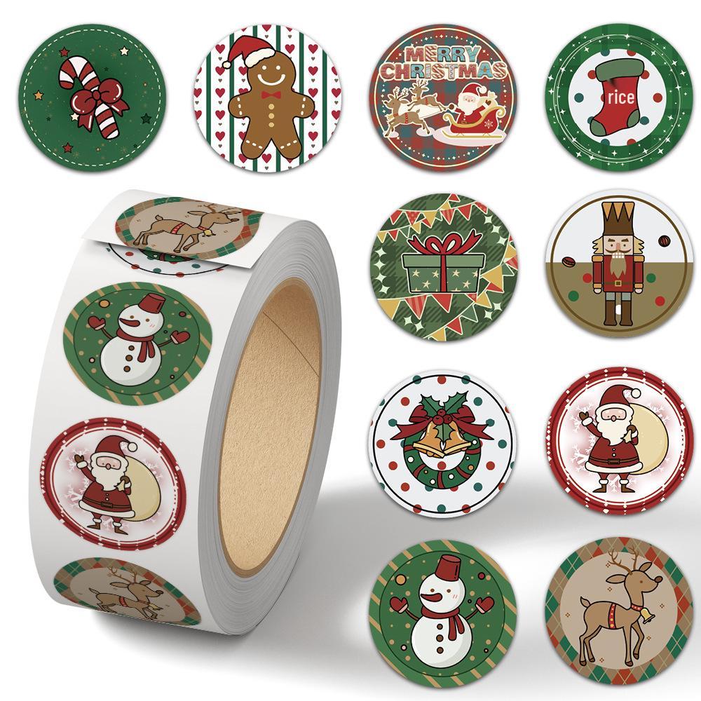 Cartoon Holiday Gift Sealing Stickers - 500 Self-Adhesive Journal Stickers per Roll