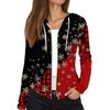 Women's Fashion Christmas Print Casual Zip-Up Long-Sleeved Hooded Jacket