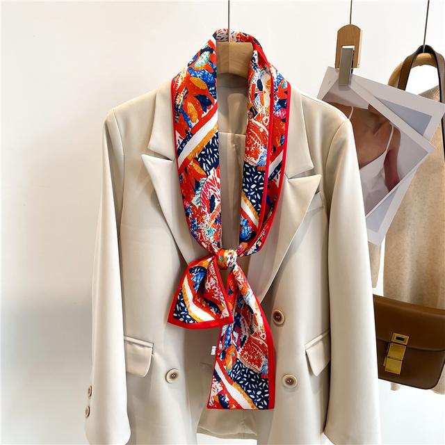 Silk Ribbon Scarf Satin Headkerchief Luxury Long Hair Hand Design Fashion Print Wrist Foulard Bandana Neck Tie Scarves