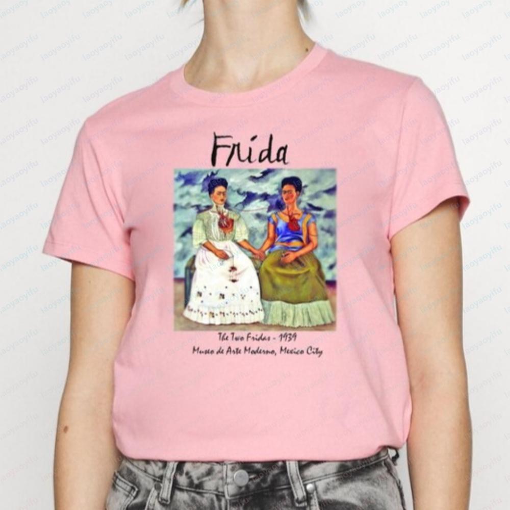 Frida Kahlo T-Shirt The Two Fridas Art Print Soft Cotton Tee Graphic T Shirts Y2k Top Harajuku Aesthetic Oversized Tshirt Gothic