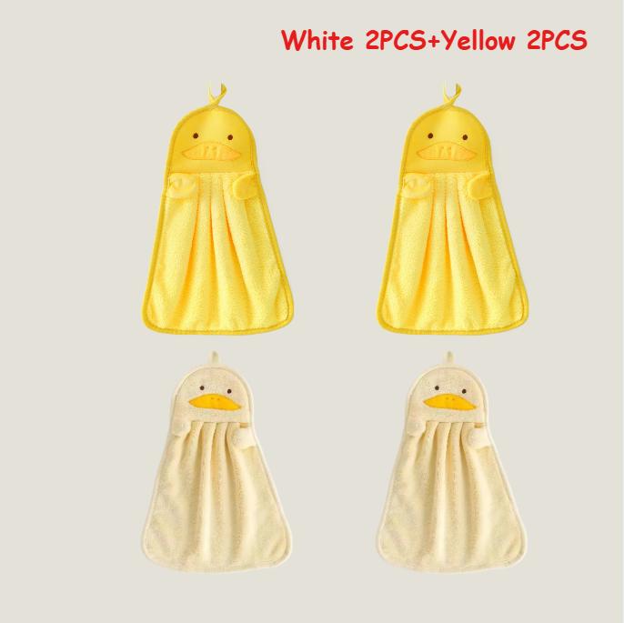 Hanging Coral Fleece Hand Towel Cartoon Animal Absorbent Kitchen Bathroom Washcloth Cute Goose Children Home Towels