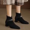 New Autumn Winter Sheep Suede Women Boots Pointed Toe Chunky Heel Boots Genuine Leather Ankle Boot Shoes for Women Handmade