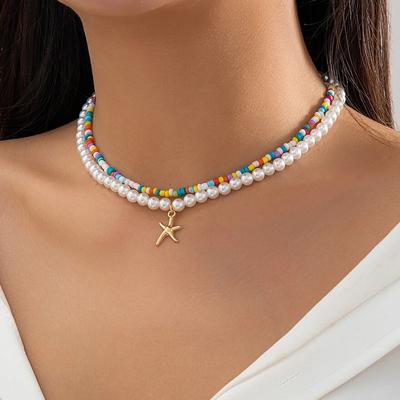 Ingemark Boho красочные бусины с имитацией жемчуга, цепочка, ожерелье, женское винтажное колье с подвеской в виде морской звезды, Y2K, ювелирные аксессуары