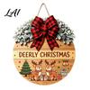 Seasonal Wall Art Christmas Wooden Welcome Sign for Front Door Round Hanging Ornament with Gift Artificial Pine Branches & Bow Decor Holiday