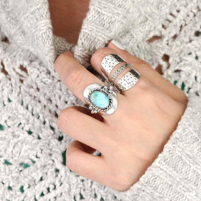 Huajie 925 Silver Bohemian Emerald Ring - European & American Style Jewelry
