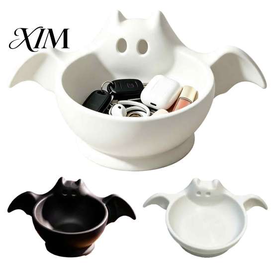Wide Mouth Snack Storage Halloween Candy Bowl, Bat Shape Ceramic Serving Dish, Cute Decorative Bowl for Snacks Tabletop Decoration Party