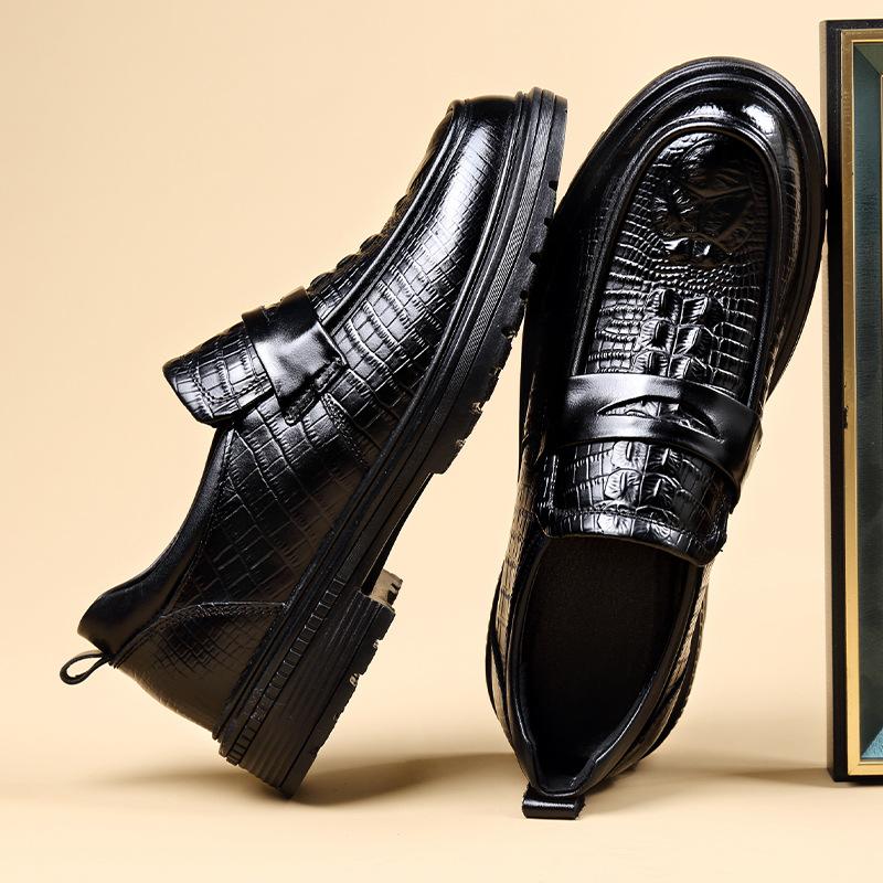 British dress casual men's platform casual wedding groom leather shoes low-top trendy men's shoes 2025