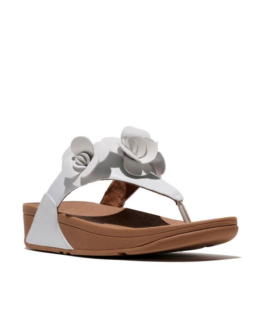 Женские сандалии Fitflop Lulu Flower на ремешке вокруг пальца, кожаные, цвет Urban White (Ft63K2T291)