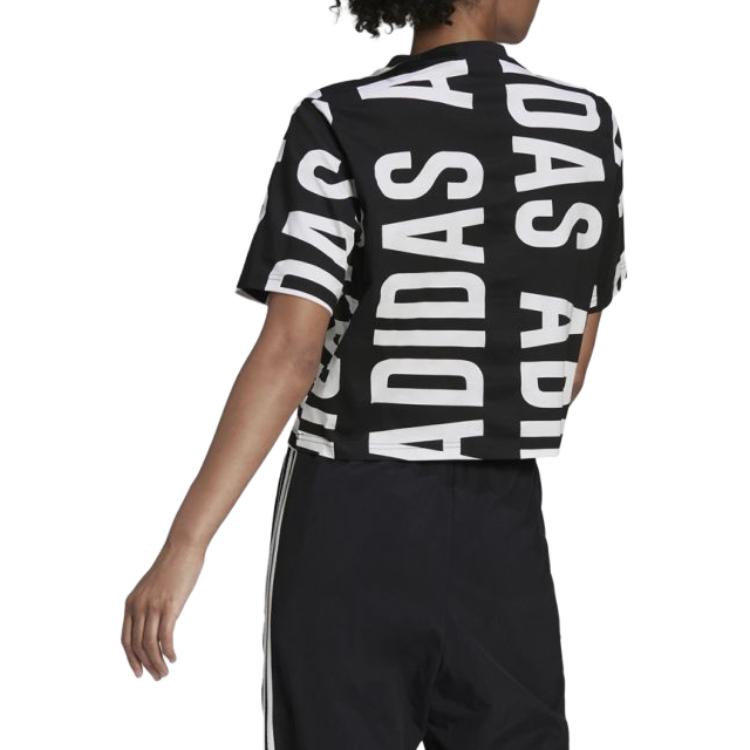 adidas Футболка с круглым вырезом и логотипом со сплошным принтом, женские топы, черный HC9161
