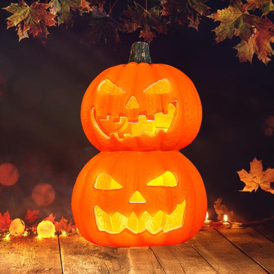 Halloween Pumpkin Lantern Spooky LED Light Up Pumpkin Figurine for Indoor Outdoor Halloween Tabletop Decor