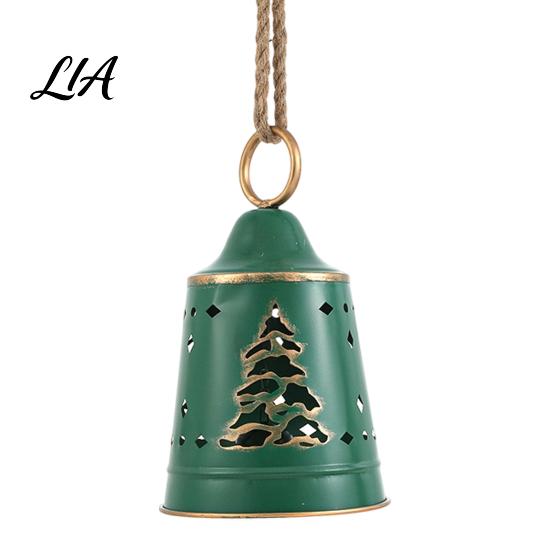 Vintage Metal Bell Crafts Christmas Ornament, Large Iron Hanging with Rustic Decorations Hollow Carved Tree Pattern for Door, Garland, Wreath, Holiday