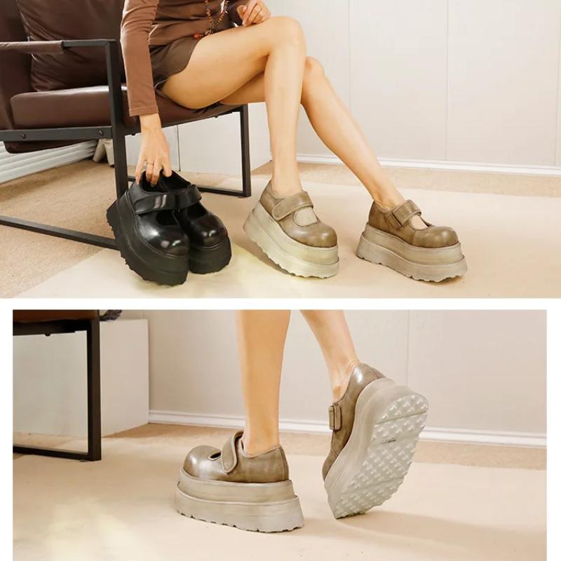 Johnature Туфли из натуральной кожи на толстой подошве 7 см, винтажные универсальные женские туфли на плоской платформе