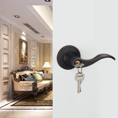 Kaifuan Lever Handle Lock for Entry Doors, Passageways, and Bathrooms (Key Included) (Right-Hand Drive) (805-K-R-ORB)
