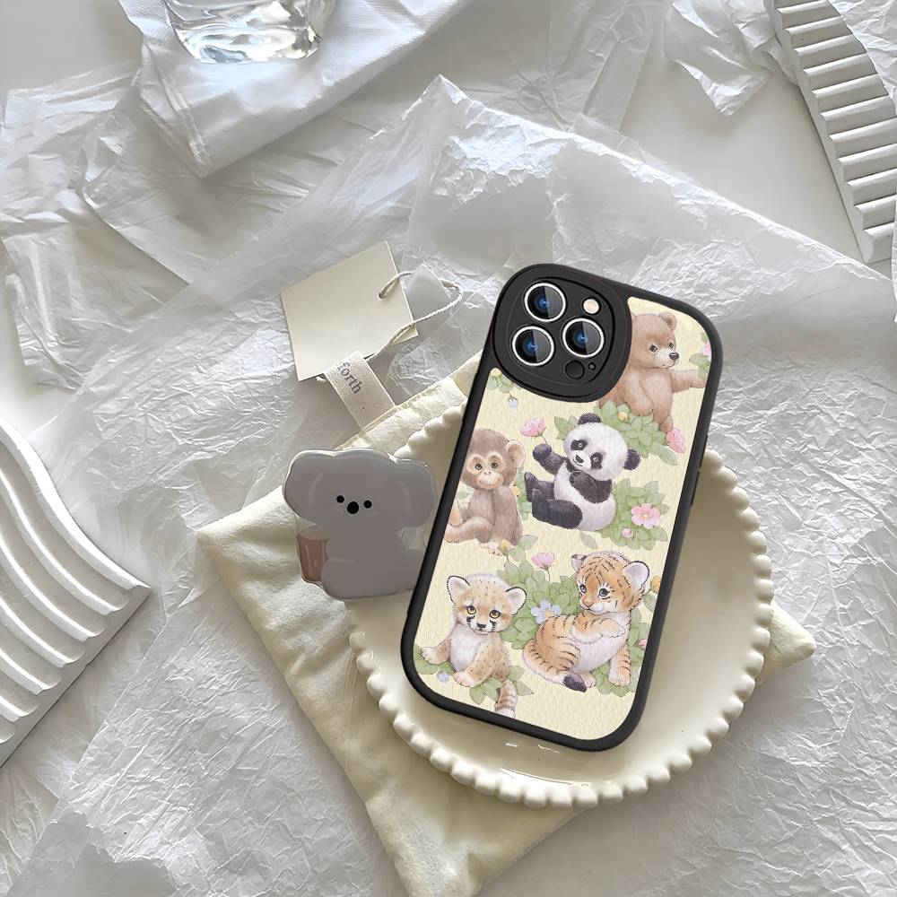 Дикий цветок Сафари Малыши Медведь Для IPhone 16 15 14 13 12 11 Pro Max Plus Кожаный Чехол для Телефона
