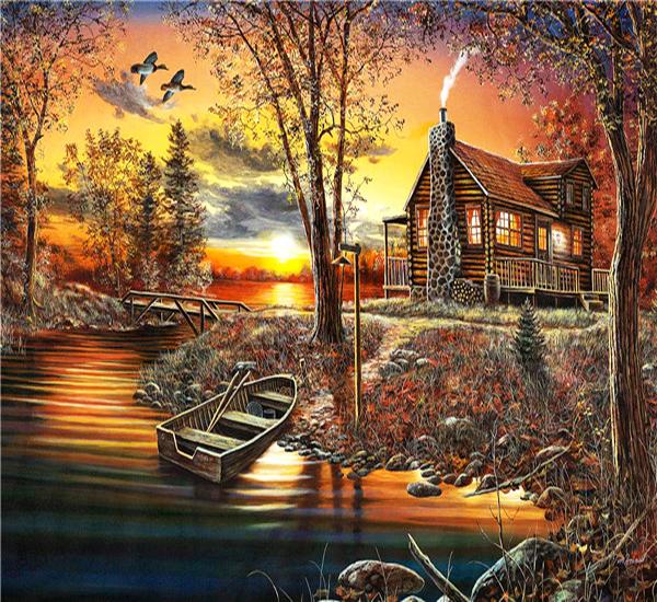 RUOPOTY Цифровая живопись Осенний пейзаж Wall Art Уникальный подарок DIY Рамка Украшение дома Ручная роспись Раскраска Гостиная