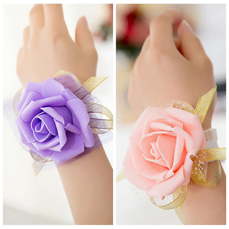 Корсаж на запястье невесты, свадебный браслет с розами, шелковые цветы, лента