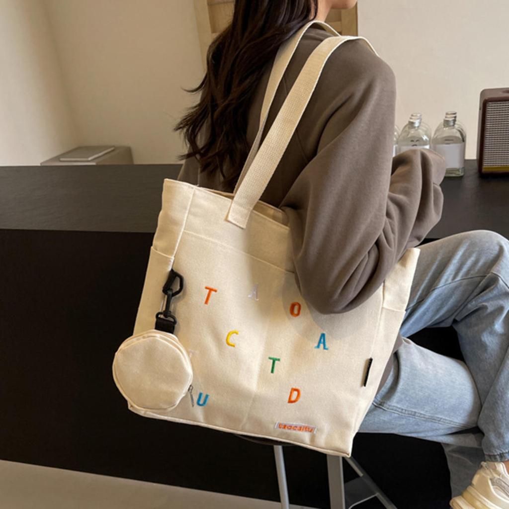 Simplicity Canvas Composite Shoulder Bag Solid Color Versatile Lazy Style Crossbody Bag Large Capacity Commuter Handbag