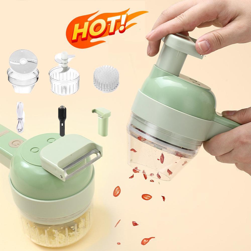 Multifunctional Electric Vegetable Cutter Slicer Rechargeable Garlic Mud Masher Garlic Chopper Cutting Pressing Mixer Food Slice