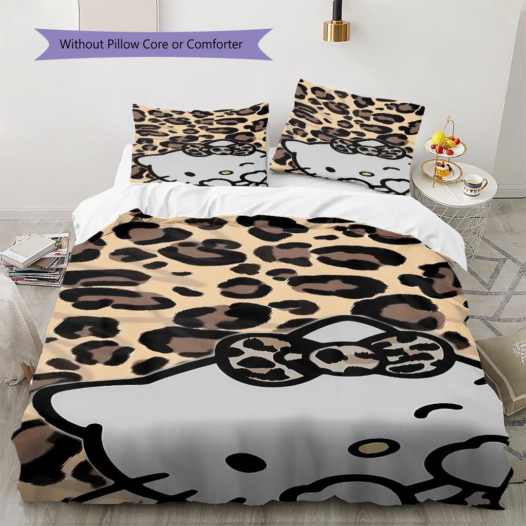 3-piece cartoon Hello Kitty print coreless bed sheet set, comfortable bedspreads in various sizes, bedroom bedding decoration.