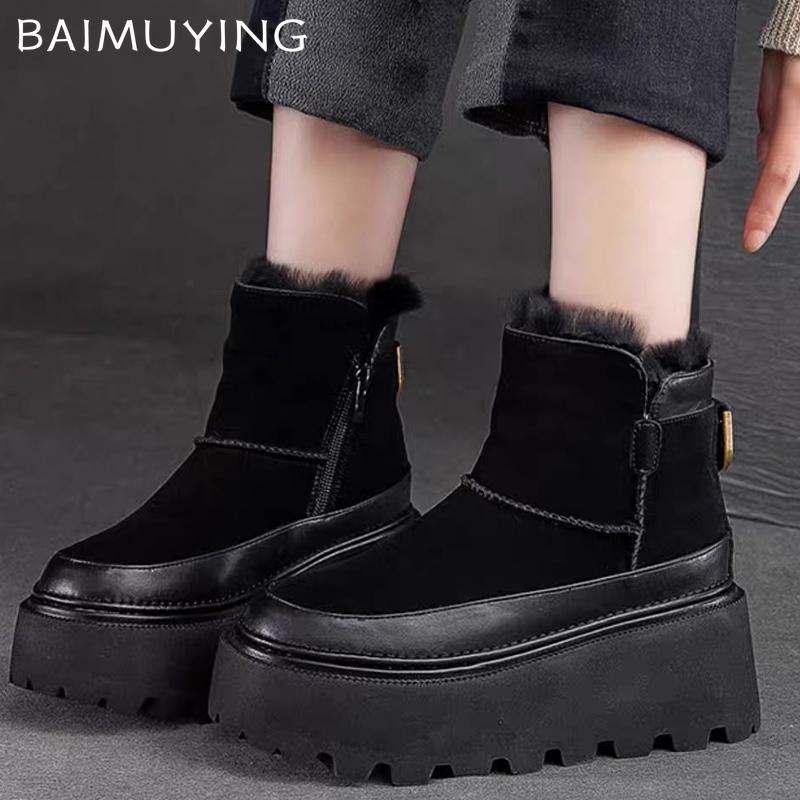 Женские зимние ботильоны на платформе из замши Desogner, короткие, плюшевые, хлопковые, на среднем каблуке, тренд 2025 года, теплые, удобные, женские ботинки