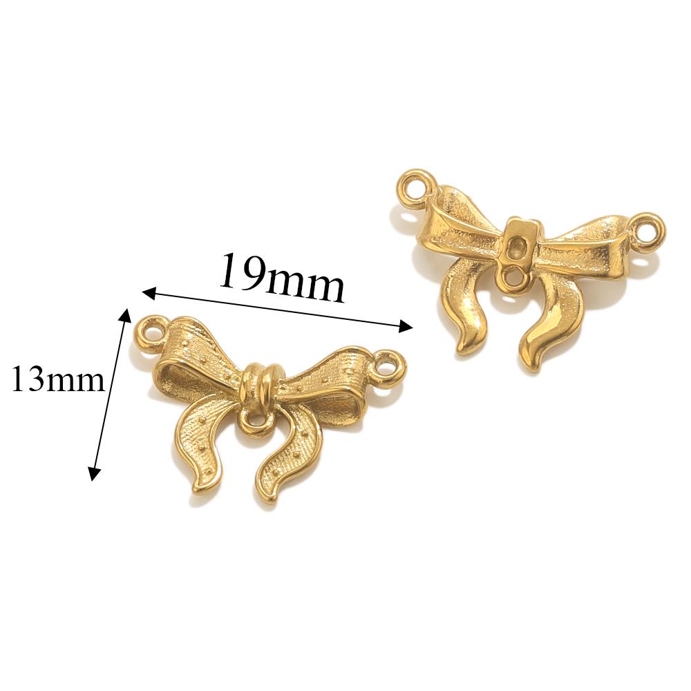 5 шт. Подвески-соединители из нержавеющей стали с двумя отверстиями для браслетов, ожерелий, изготовления ювелирных изделий, DIY, в виде сердца, банта, золотистые, коннекторы