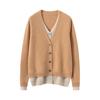 Soft, Skin-Friendly Cashmere Knit Color-Block Cardigan - Single-Breasted, Loose, and Slimming for Autumn/Winter Women's Wear