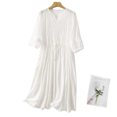 Летнее винтажное платье с V-образным вырезом, вышивкой, свободного кроя, длинное