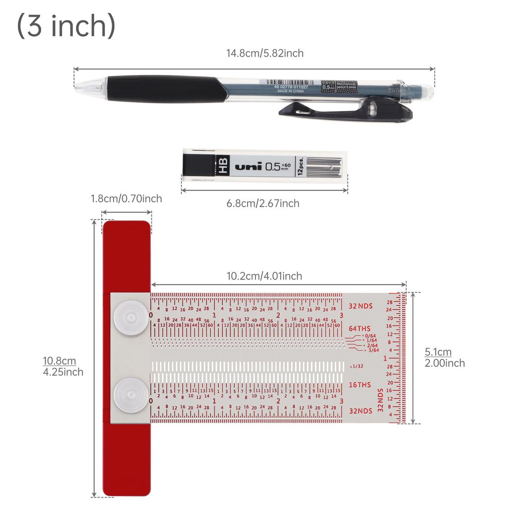 Steel Imperial Scribing Gauge 3 6 12 Inch Multi Size Woodworking Marking Pen Refill Heavy Duty