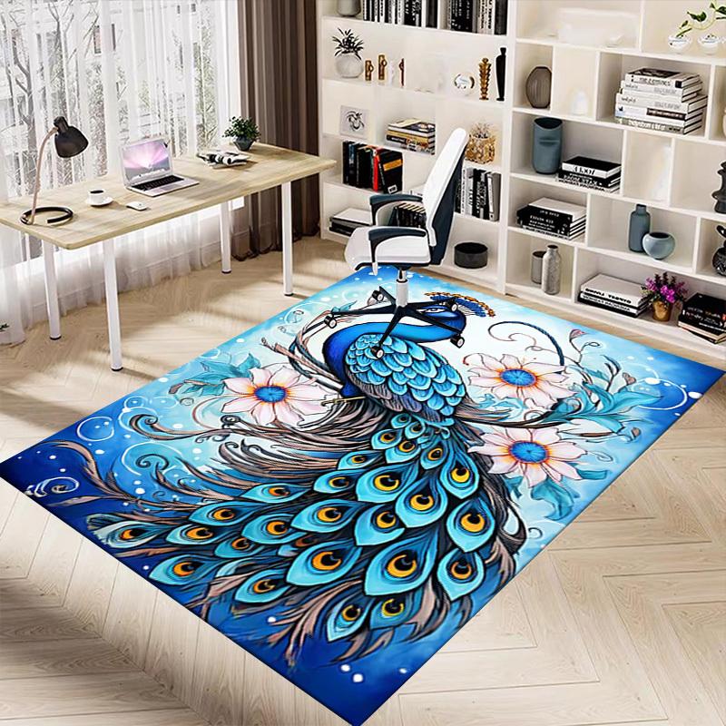 1PC Peacock Flowers Extra Large Non Slip Floor carpet, Office, family, Studio Large Area Rug Indoor Rugs, Bold Statement Piece