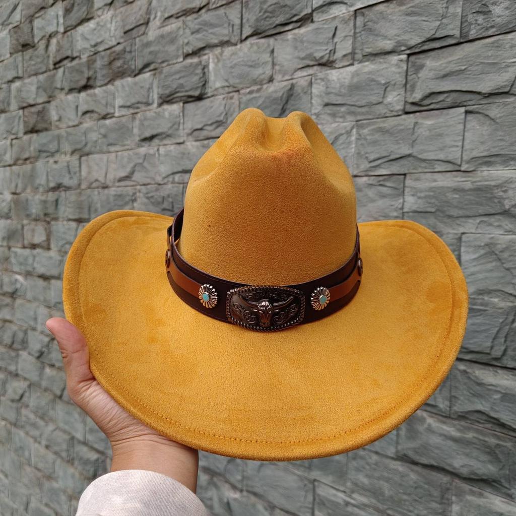 Замшевая шляпа Fedora Ковбойские шляпы в стиле вестерн Замшевая ковбойская шляпа в стиле вестерн Мужская и женская ковбойская шляпа с большими полями с каплевидным верхом