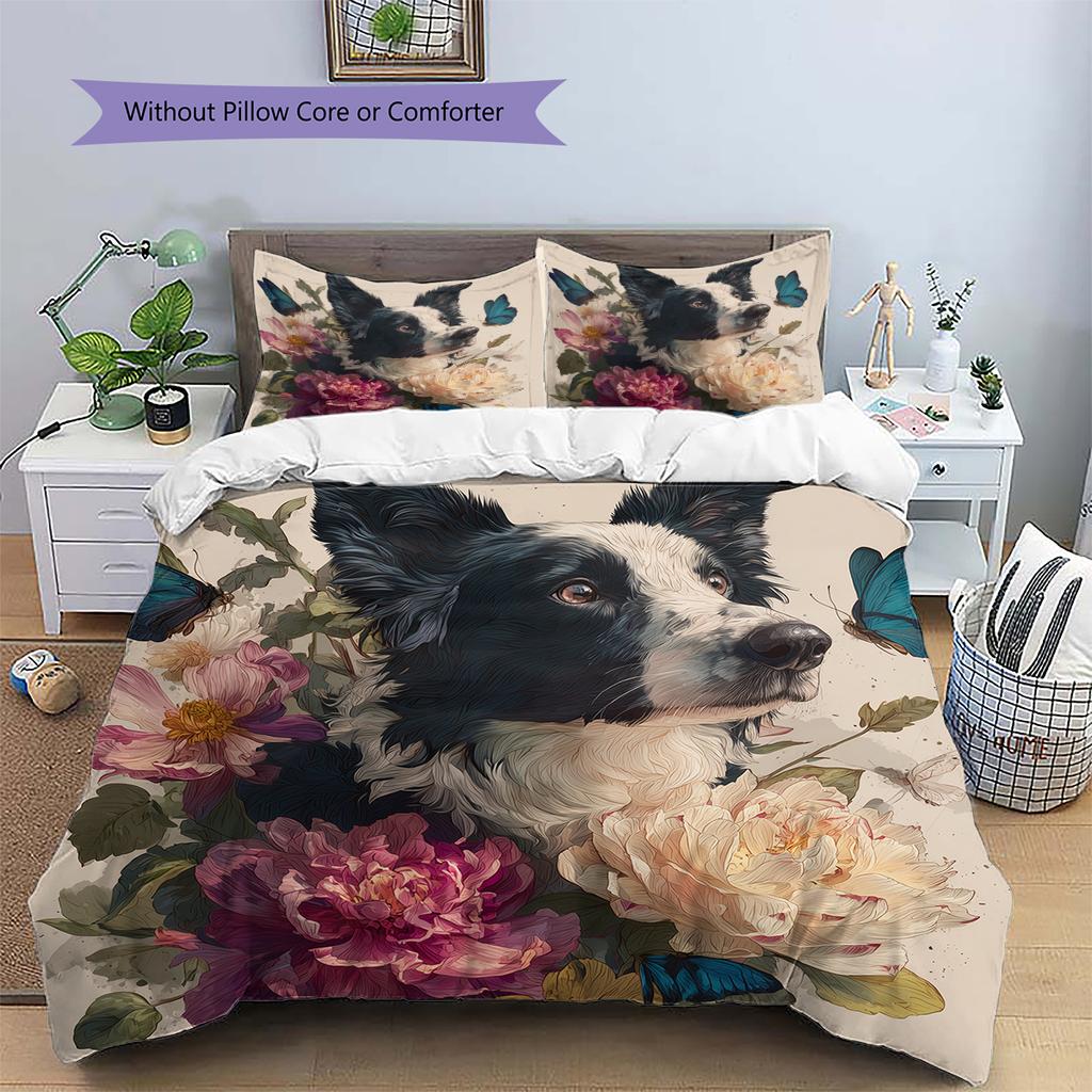 Border Collie Pattern Bedding Home Decoration Birthday Gift (1 * duvet cover + 2 * pillowcase, without core)