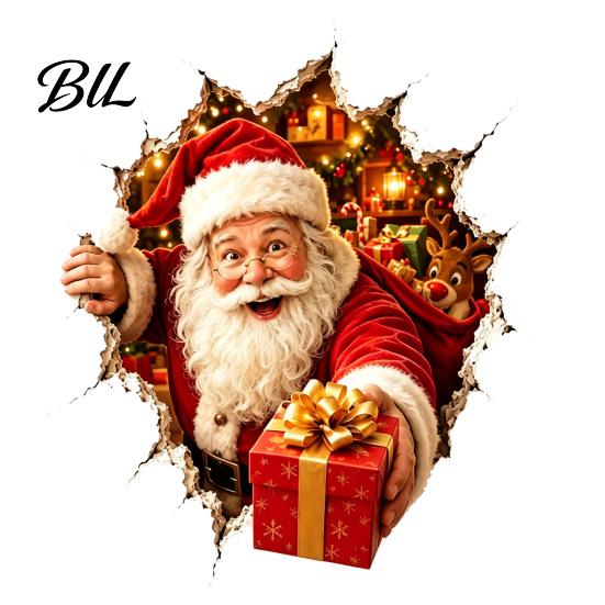 Easy Peel Wall Graphics Christmas Break-In 3D Decal, Santa Claus/Deer/Snowman/Elf/Dog/Nutcracker/Gingerbread Man Patterns Window Glass Door