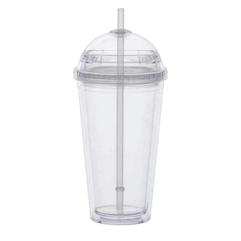 20oz Milk Tumbler with Dome Lids Double Wall Plastic Drink Cups With Straw Reusable Clear Water Bottle Transparent Fruit Cup