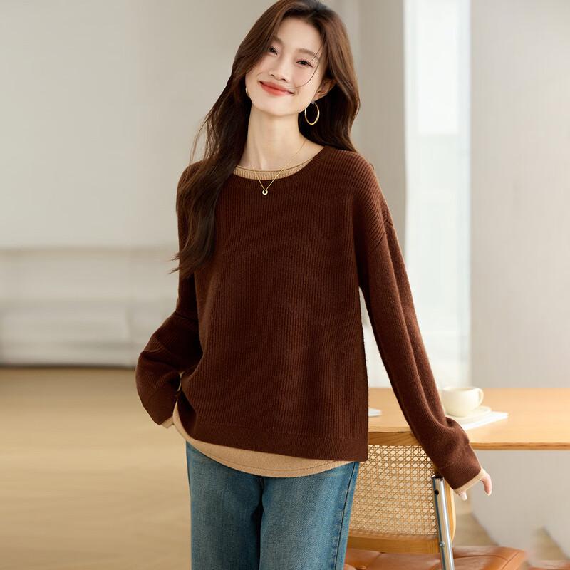 Srcr Women's 100% Wool Mock Two-Piece Knit Sweater