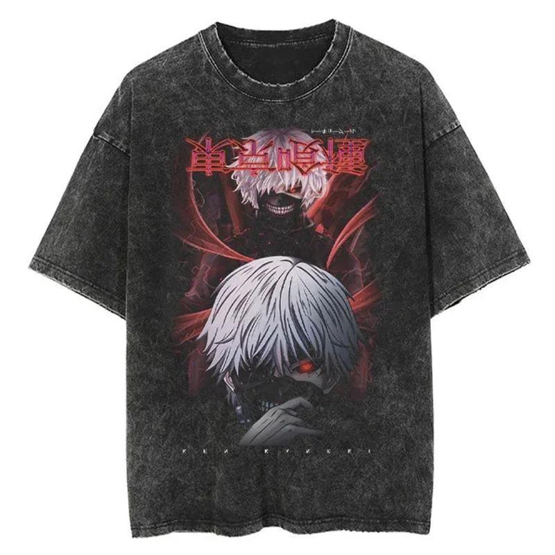 Горячее Аниме Токийский Гуль Красная Паучья Лилия Графическая Выстиранная Футболка Мужская Винтажные Футболки Y2k Хлопковая Футболка Харадзюку Мужские Повседневные Топы