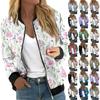 Women's Fashion Casual Printed Zip Jacket With Pockets Long Sleeve Coat