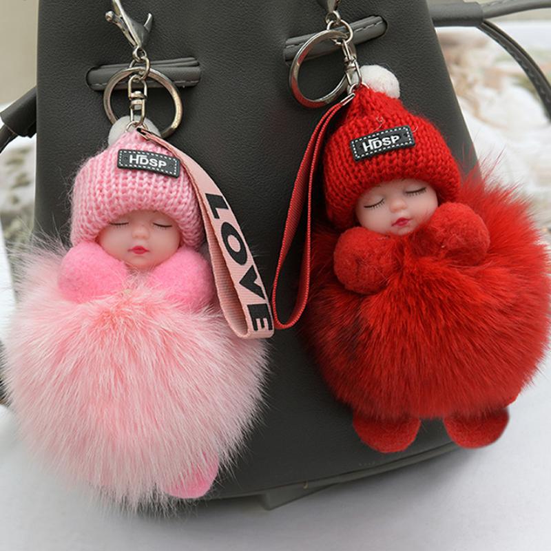 Милый плюшевый брелок для ключей Спящая кукла-младенец Плюшевая игрушка Kawaii Брелок для ключей Сумка Подвеска Детские игрушки Подарок на день рождения