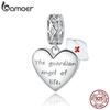 Bamoer Guardian Angel Pendant Charm Silver 925 Original Nurse Hat Fashion Plated Platinum Jewelry Gifts Girl