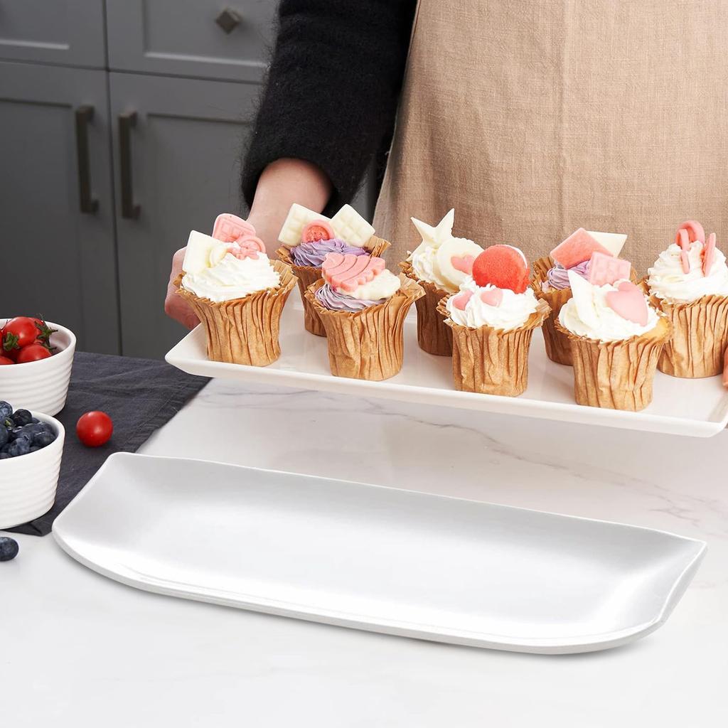 Porcelain Rectangular Dinner Platters, 13 Inch Rectangle Serving Plates for Sushi, Snacks, Cake, Meat & Appetizers, Set of 4